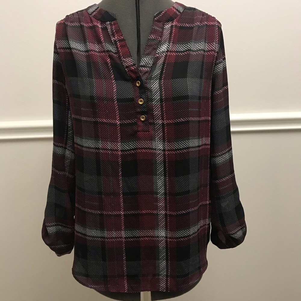 Black and maroon plaid blouse